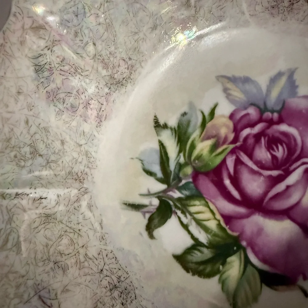 Decorative Floral Porcelain Serving Bowl - Pink Rose